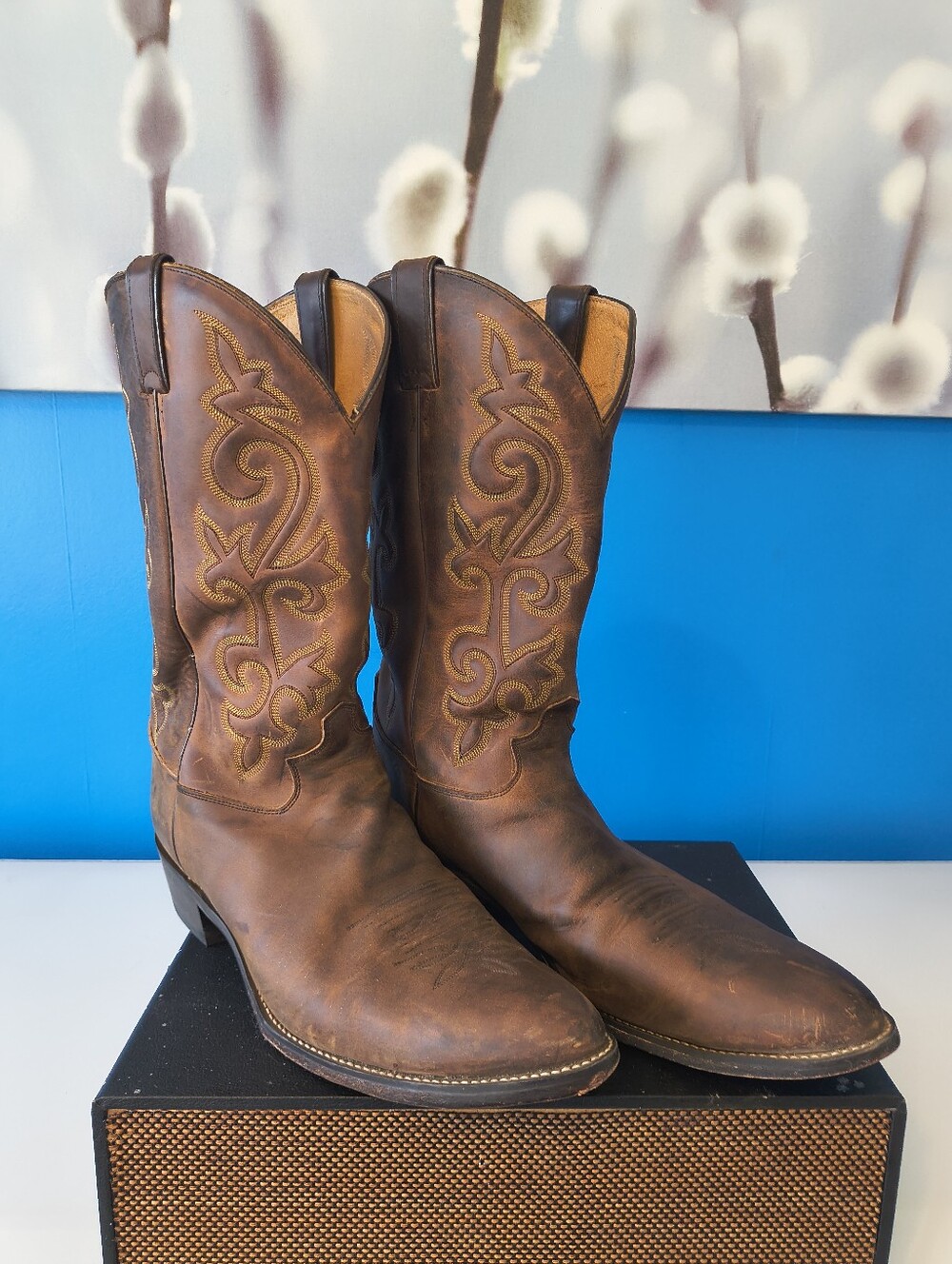 Vtg. Justin Brown Leather Western Cowboy Boot Men's Size 15